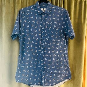 Topman blue fish print patterned short sleeve button up
